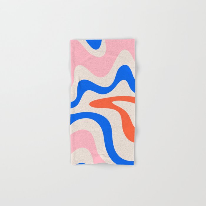 Retro Liquid Swirl Abstract Pattern Square Pink, Orange, and Royal Blue Bath Towel Gallery Image 1