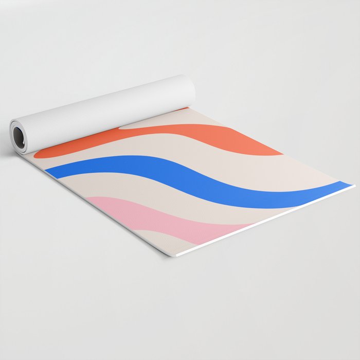 Retro Liquid Swirl Abstract Pattern Square Pink, Orange, and Royal Blue Yoga Mat Gallery Image 2