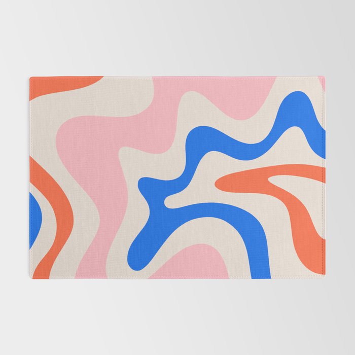 Retro Liquid Swirl Abstract Pattern Square Pink, Orange, and Royal Blue Rug Gallery Image 2