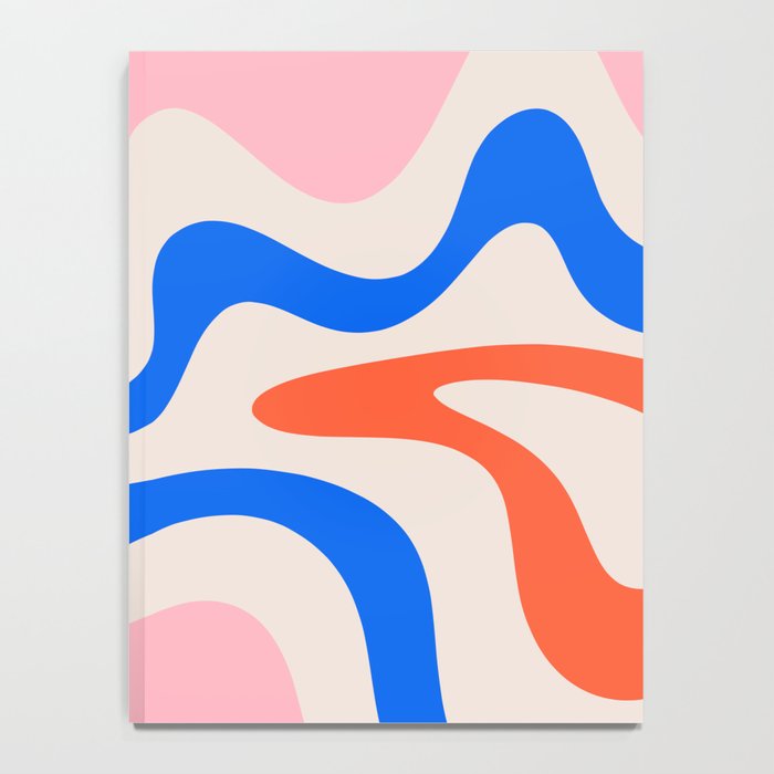 Retro Liquid Swirl Abstract Pattern Square Pink, Orange, and Royal Blue Notebook Gallery Image 4