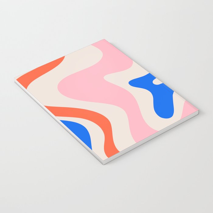 Retro Liquid Swirl Abstract Pattern Square Pink, Orange, and Royal Blue Notebook Gallery Image 3