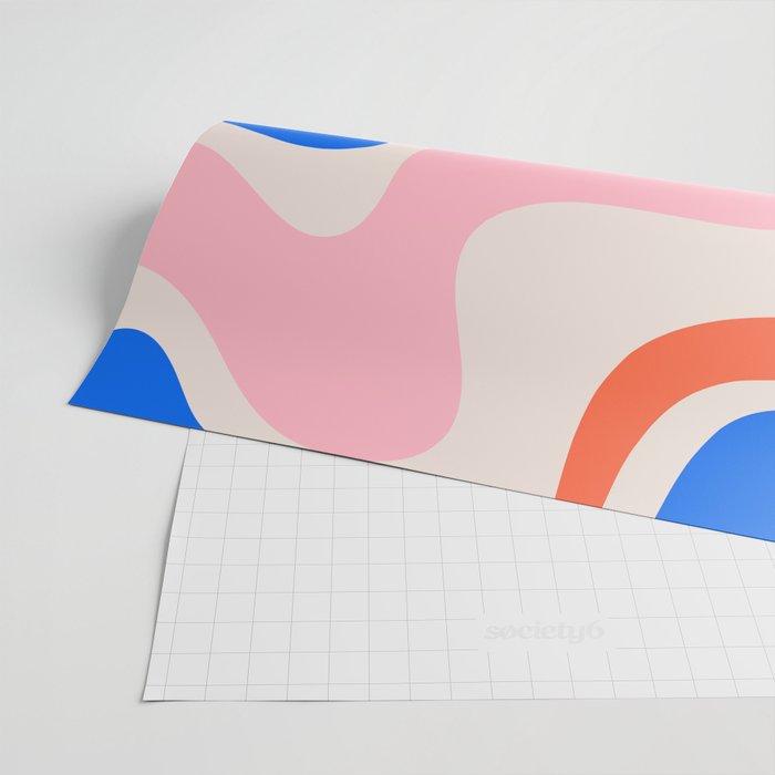 Retro Liquid Swirl Abstract Pattern Square Pink, Orange, and Royal Blue Wrapping Paper Gallery Image 2
