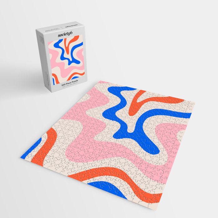 Retro Liquid Swirl Abstract Pattern Square Pink, Orange, and Royal Blue Jigsaw Puzzle Gallery Image 2