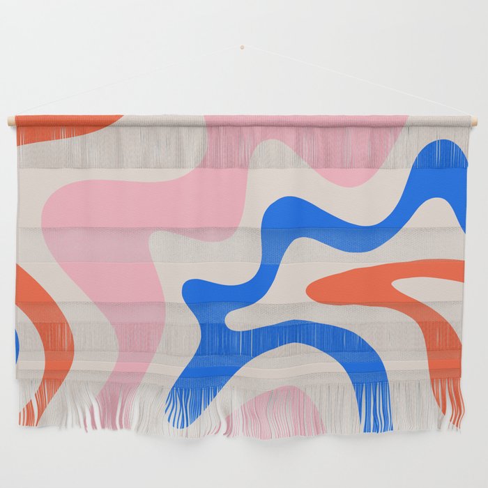 Retro Liquid Swirl Abstract Pattern Square Pink, Orange, and Royal Blue Wall Hanging Gallery Image 1