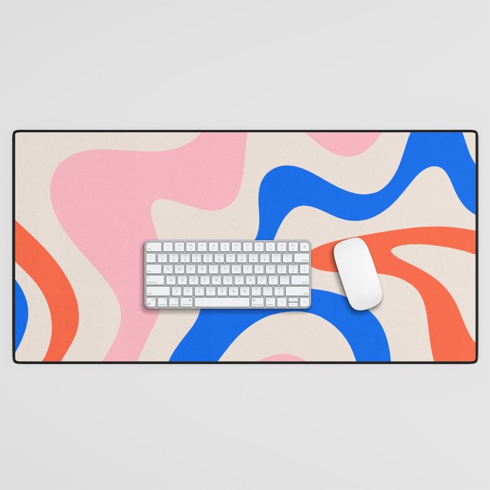 Retro Liquid Swirl Abstract Pattern Square Pink, Orange, and Royal Blue Desk Mat Gallery Image 1