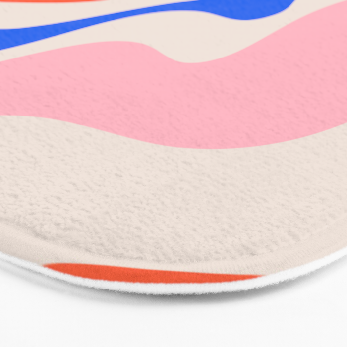 Retro Liquid Swirl Abstract Pattern Square Pink, Orange, and Royal Blue Bath Mat Gallery Image 3