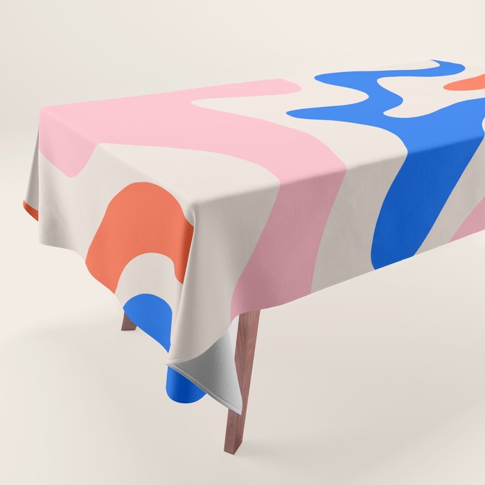 Retro Liquid Swirl Abstract Pattern Square Pink, Orange, and Royal Blue Tablecloth Gallery Image 1