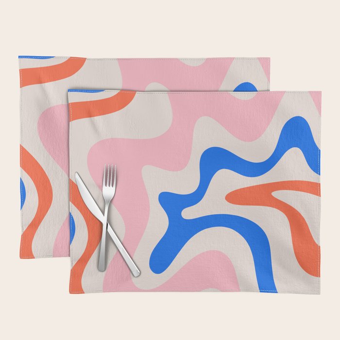 Retro Liquid Swirl Abstract Pattern Square Pink, Orange, and Royal Blue Placemat Gallery Image 1