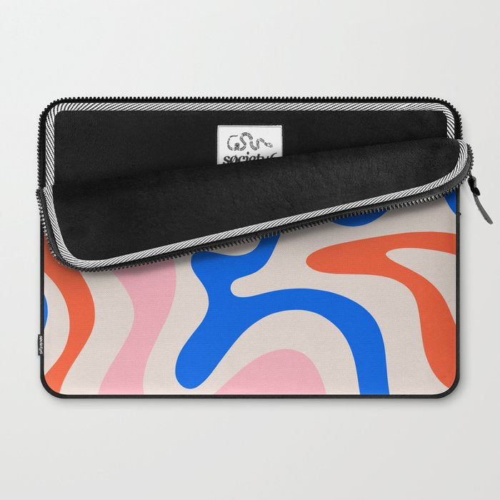 Retro Liquid Swirl Abstract Pattern Square Pink, Orange, and Royal Blue Laptop Sleeve Gallery Image 2