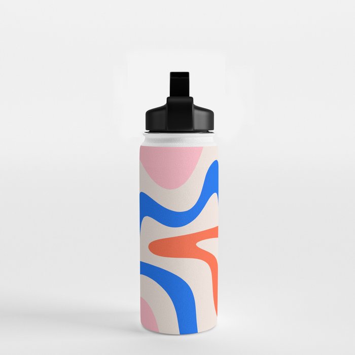 Retro Liquid Swirl Abstract Pattern Square Pink, Orange, and Royal Blue Water Bottle Gallery Image 2