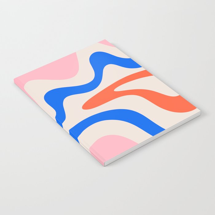 Retro Liquid Swirl Abstract Pattern Square Pink, Orange, and Royal Blue Notebook Gallery Image 2
