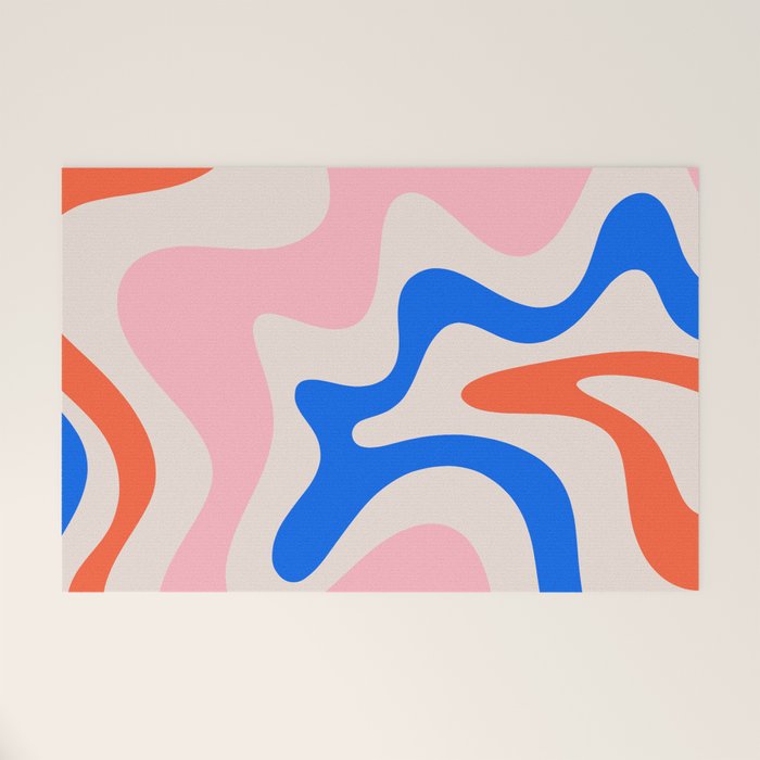 Retro Liquid Swirl Abstract Pattern Square Pink, Orange, and Royal Blue Welcome Mat Gallery Image 1