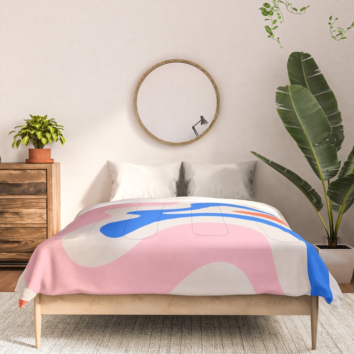Retro Liquid Swirl Abstract Pattern Square Pink, Orange, and Royal Blue Comforter Gallery Image 3