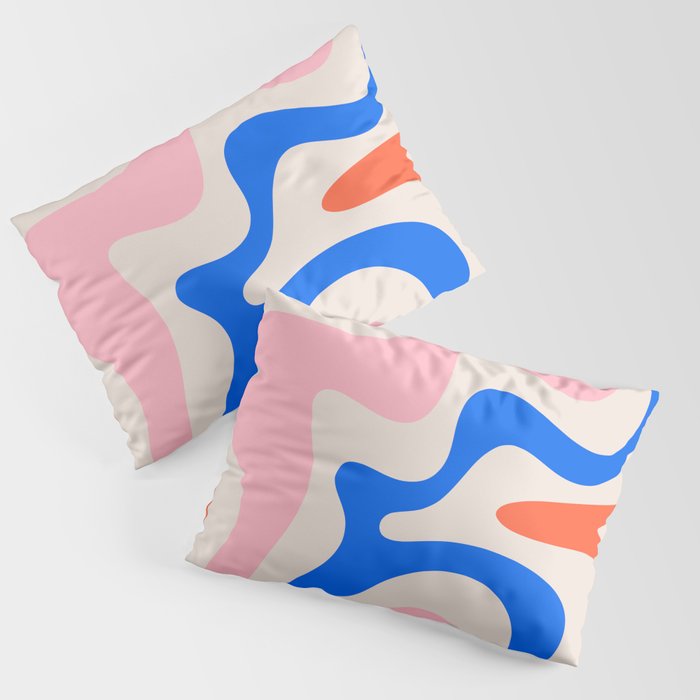 Retro Liquid Swirl Abstract Pattern Square Pink, Orange, and Royal Blue Pillow Sham Gallery Image 3