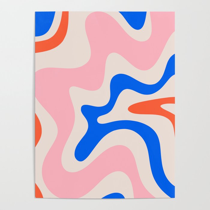Retro Liquid Swirl Abstract Pattern Square Pink, Orange, and Royal Blue Poster Gallery Image 4