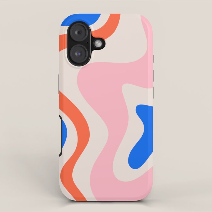 Retro Liquid Swirl Abstract Pattern Square Pink, Orange, and Royal Blue iPhone Case Gallery Image 1