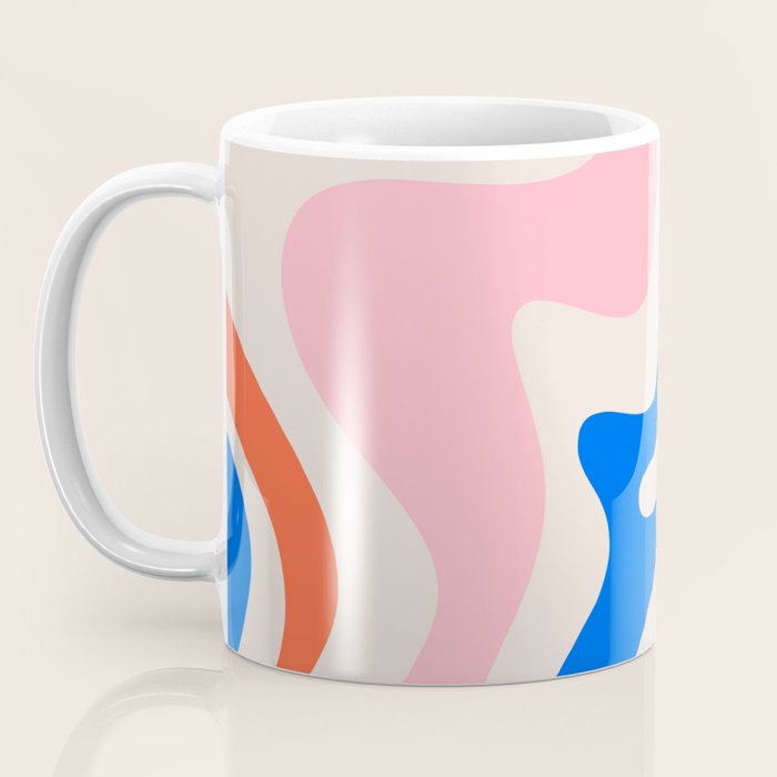 Retro Liquid Swirl Abstract Pattern Square Pink, Orange, and Royal Blue Coffee Mug Gallery Image 3