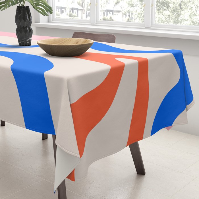 Retro Liquid Swirl Abstract Pattern Square Pink, Orange, and Royal Blue Tablecloth Gallery Image 3