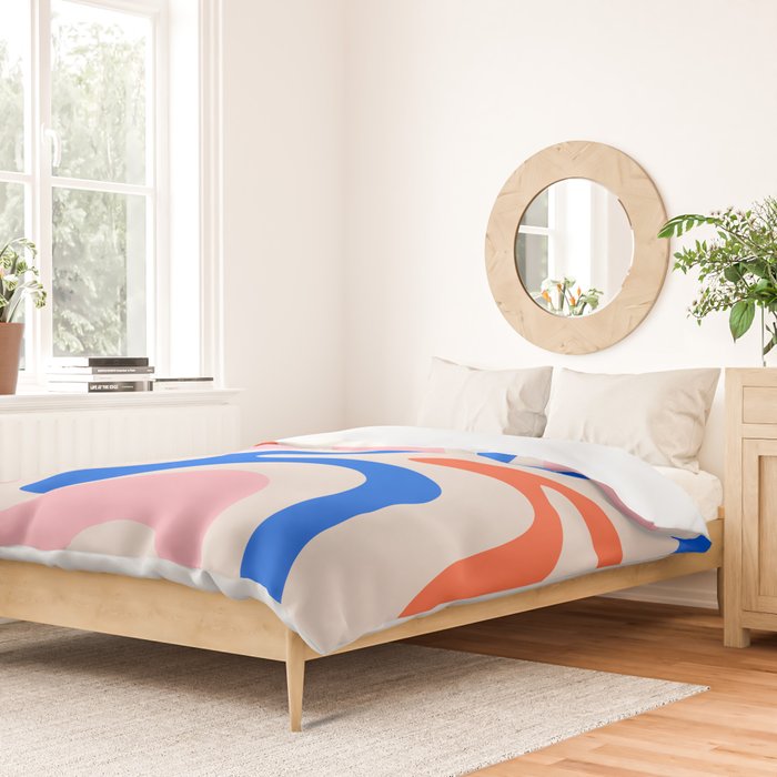 Retro Liquid Swirl Abstract Pattern Square Pink, Orange, and Royal Blue Duvet Cover Gallery Image 2