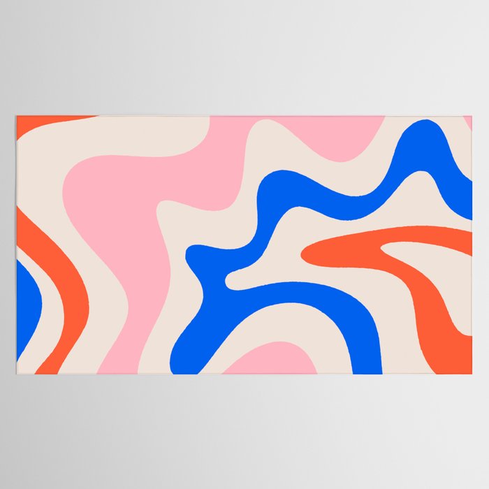 Retro Liquid Swirl Abstract Pattern Square Pink, Orange, and Royal Blue Tablecloth Gallery Image 2