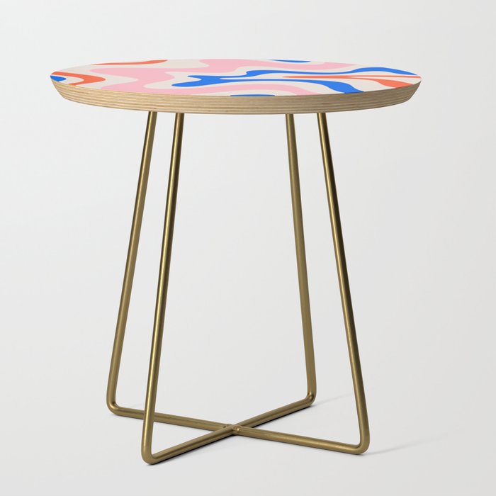 Retro Liquid Swirl Abstract Pattern Square Pink, Orange, and Royal Blue Side Table Gallery Image 1