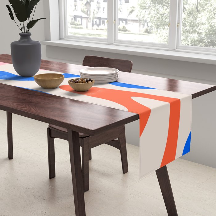 Retro Liquid Swirl Abstract Pattern Square Pink, Orange, and Royal Blue Table Runner Gallery Image 2