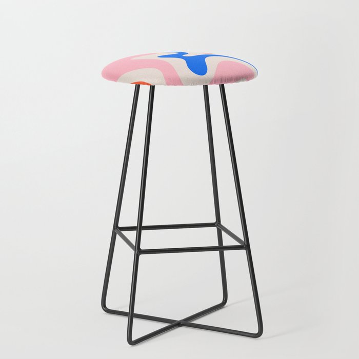 Retro Liquid Swirl Abstract Pattern Square Pink, Orange, and Royal Blue Stool Gallery Image 1