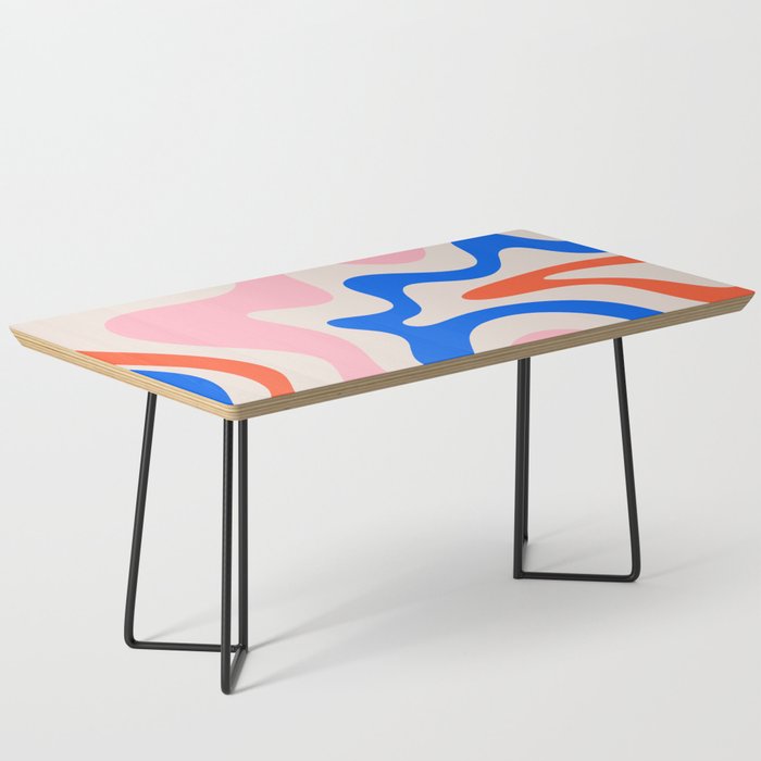 Retro Liquid Swirl Abstract Pattern Square Pink, Orange, and Royal Blue Coffee Table Gallery Image 1