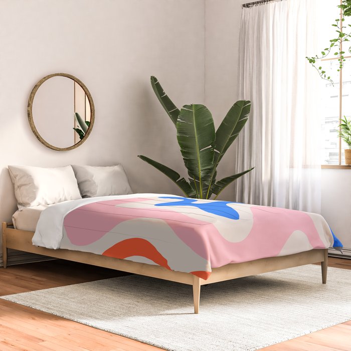 Retro Liquid Swirl Abstract Pattern Square Pink, Orange, and Royal Blue Comforter Gallery Image 2