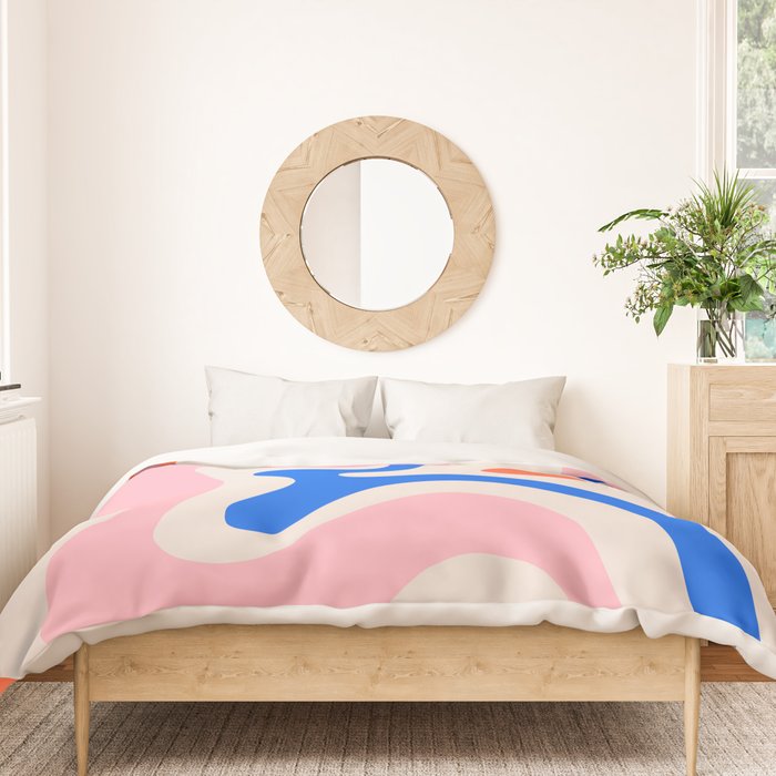 Retro Liquid Swirl Abstract Pattern Square Pink, Orange, and Royal Blue Duvet Cover Gallery Image 3