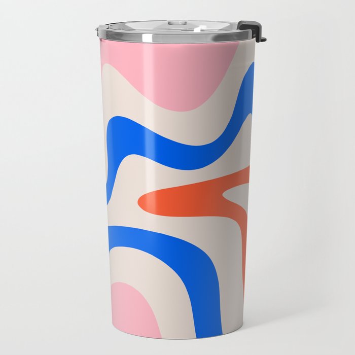 Retro Liquid Swirl Abstract Pattern Square Pink, Orange, and Royal Blue Travel Mug Gallery Image 2