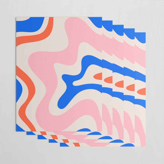Retro Liquid Swirl Abstract Pattern Square Pink, Orange, and Royal Blue Wrapping Paper Gallery Image 3