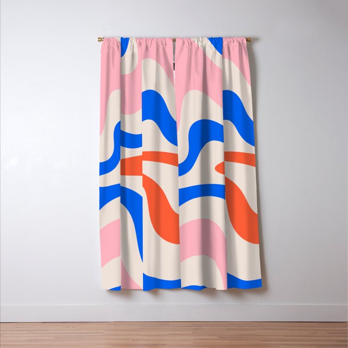 Retro Liquid Swirl Abstract Pattern Square Pink, Orange, and Royal Blue Window Curtain Gallery Image 3