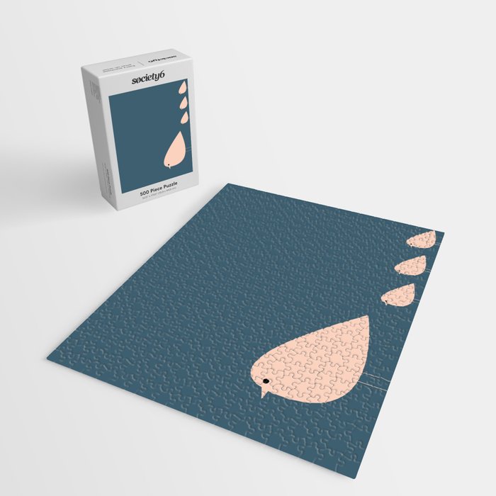 Unique Birds - Minimalist Scandi Bird Family Blue Blush White Jigsaw Puzzle Gallery Image 2