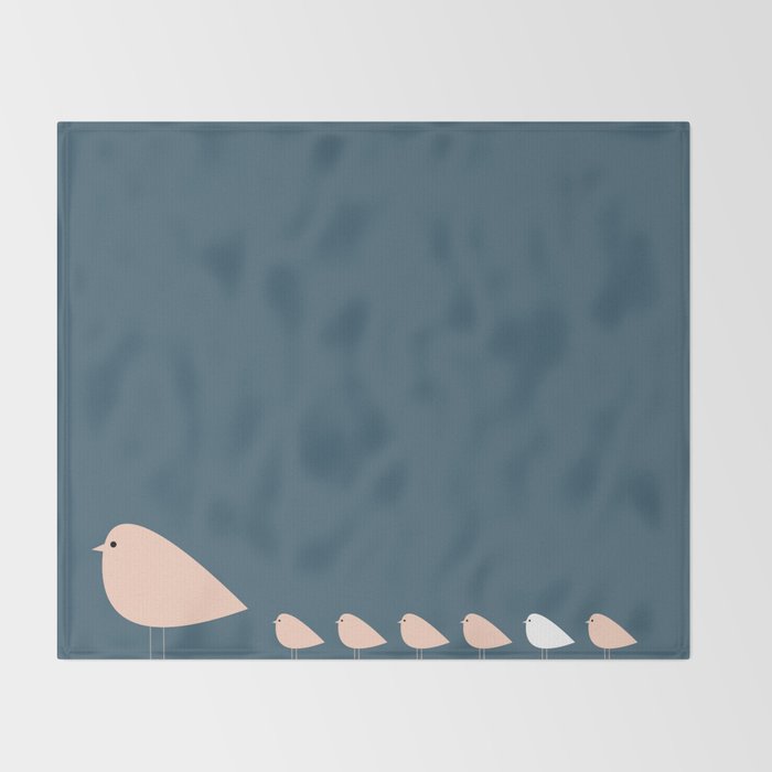 Unique Birds - Minimalist Scandi Bird Family Blue Blush White Throw Blanket Gallery Image 2