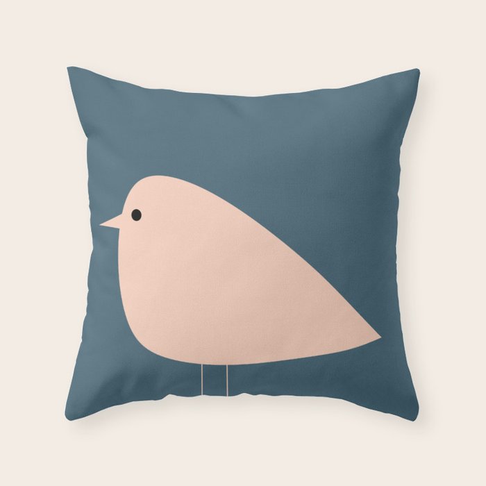 Unique Birds - Minimalist Scandi Bird Family Blue Blush White Throw Pillow Gallery Image 6
