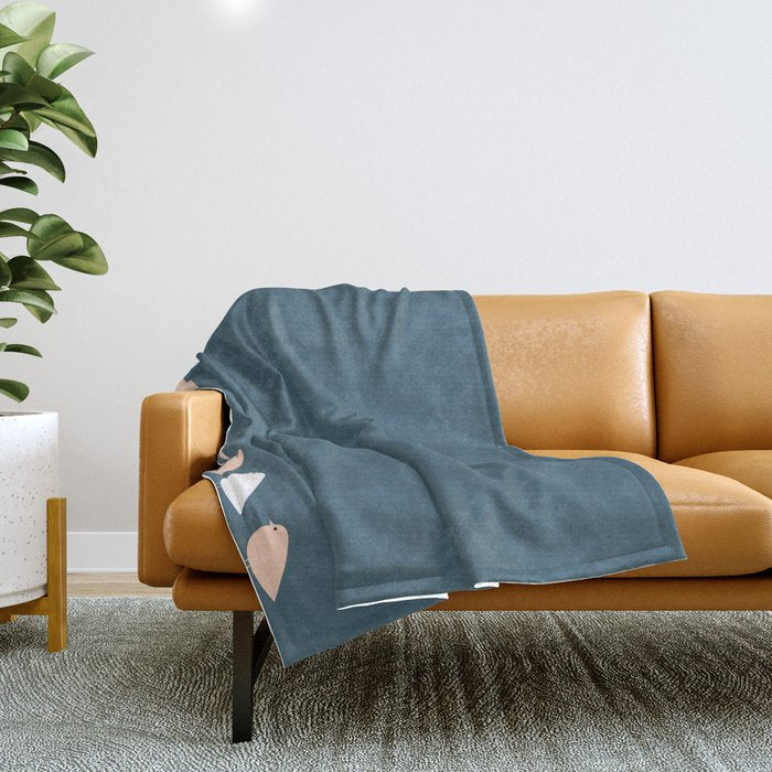 Unique Birds - Minimalist Scandi Bird Family Blue Blush White Throw Blanket Gallery Image 1