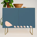 Unique Birds - Minimalist Scandi Bird Family Blue Blush White Credenza Gallery Image 1
