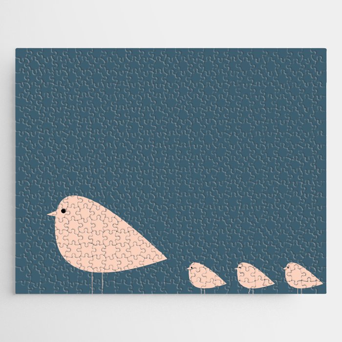 Unique Birds - Minimalist Scandi Bird Family Blue Blush White Jigsaw Puzzle Gallery Image 1