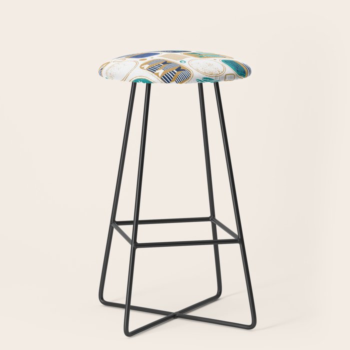 Vintage canned sardines // white background peacock teal and electric blue cans  Stool