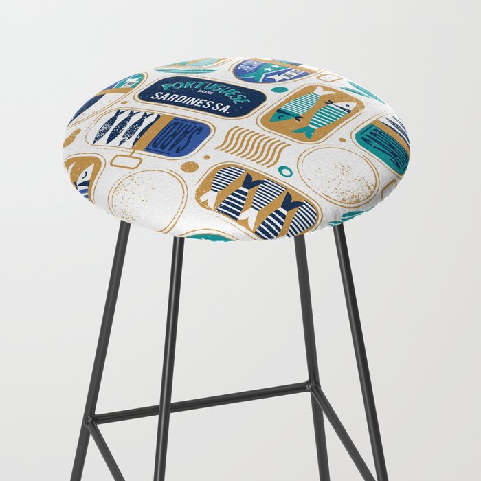 Vintage canned sardines // white background peacock teal and electric blue cans  Stool Gallery Image 2