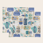 Vintage canned sardines // white background peacock teal and electric blue cans  Placemat Gallery Image 1