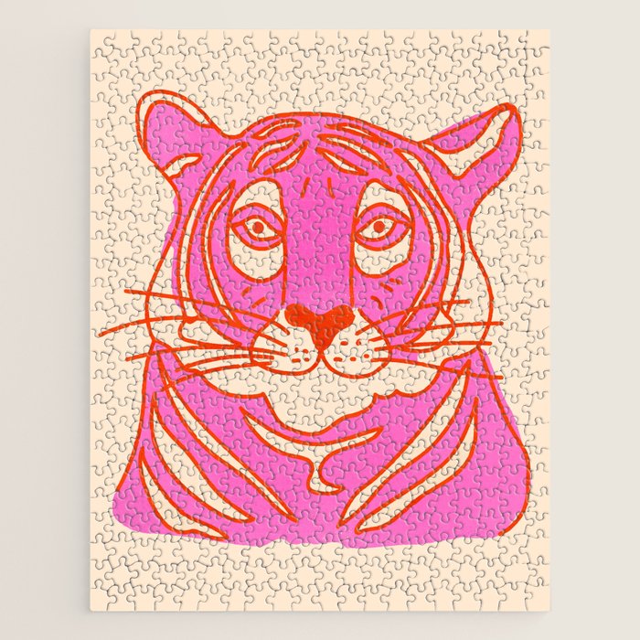 Hot Pink Tiger Portrait Jigsaw Puzzle