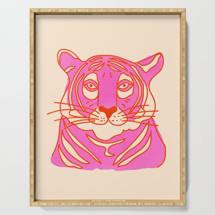 Hot Pink Tiger Portrait Serving Tray Gallery Image 1