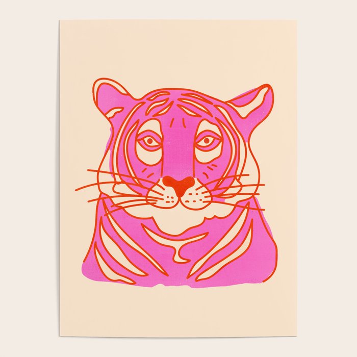 Hot Pink Tiger Portrait Poster Gallery Image 1