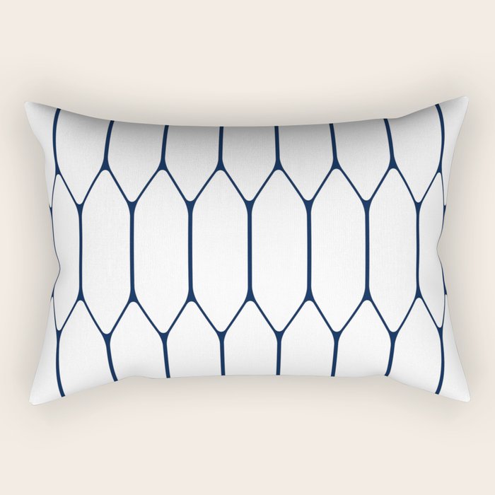 Long Honeycomb Minimalist Geometric Pattern in Nautical Navy Blue and White Rectangular Pillow Gallery Image 2