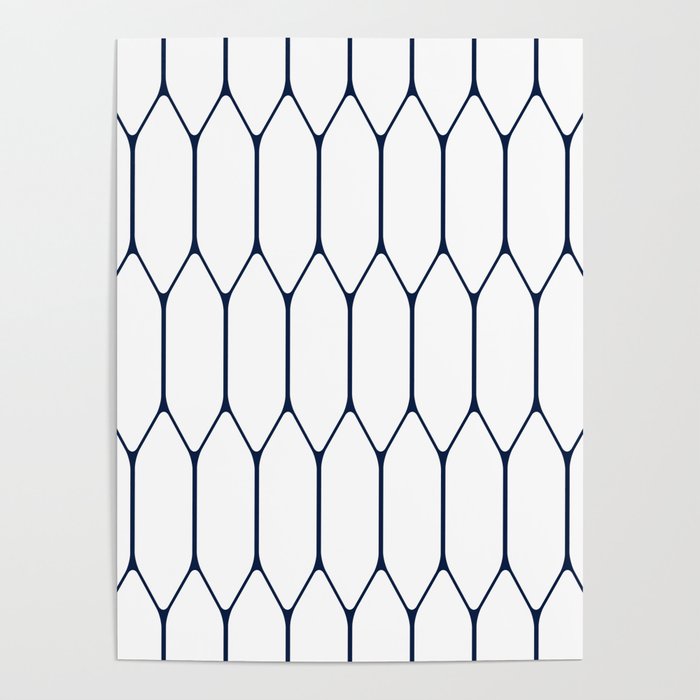 Long Honeycomb Minimalist Geometric Pattern in Nautical Navy Blue and White Poster Gallery Image 4