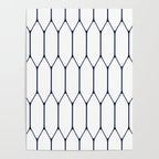 Long Honeycomb Minimalist Geometric Pattern in Nautical Navy Blue and White Poster Gallery Image 4