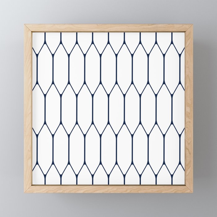 Long Honeycomb Minimalist Geometric Pattern in Nautical Navy Blue and White Mini Art Print Gallery Image 1