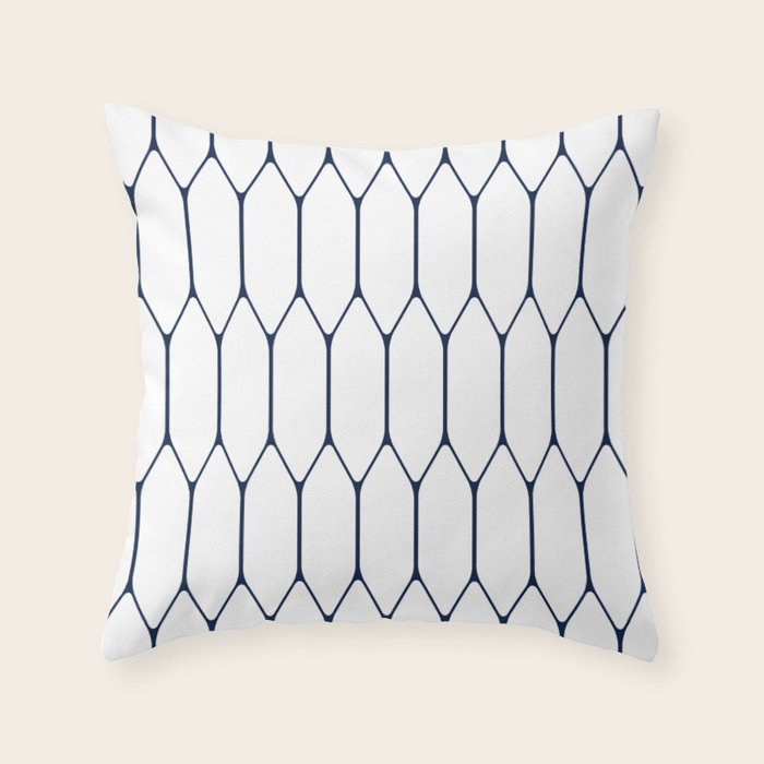 Long Honeycomb Minimalist Geometric Pattern in Nautical Navy Blue and White Throw Pillow Gallery Image 1